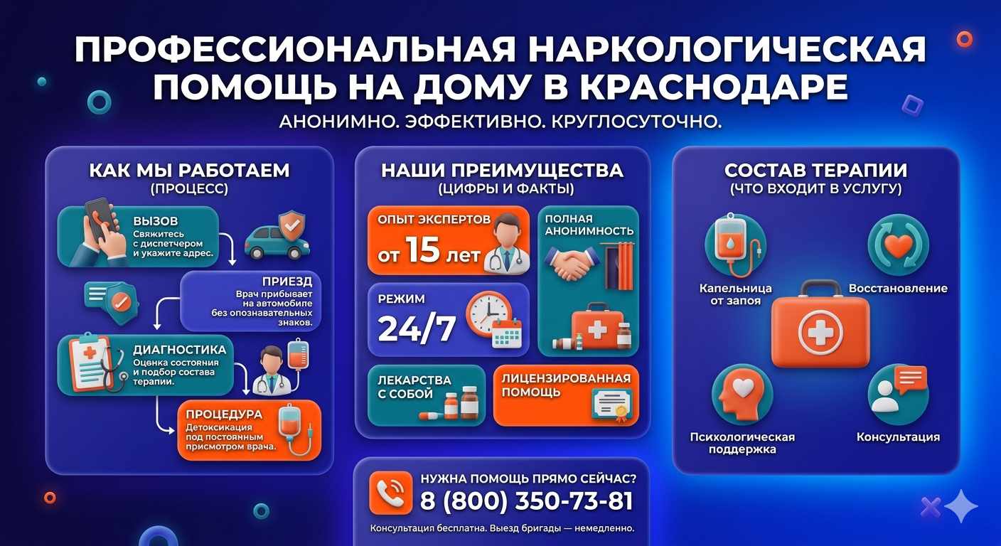 Инфографика о принципах лечения алкоголизма на дому в Арамиле: этапы вызова нарколога, преимущества анонимной детоксикации и состав медицинской помощи.